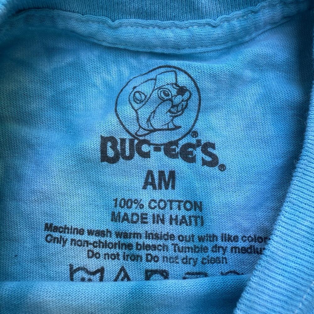 Bucees Shirt Medium Adult Blue Tie Dye Get the Party Started Texas Wave Beaver - Picture 6 of 9